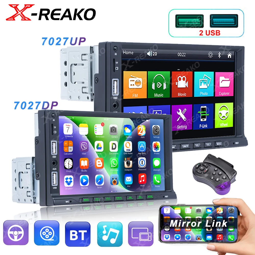 X reako 1 din 7 inch car radio mp5 player touch screen multimedia with two usb thumb155 crop