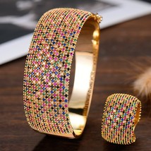 Wide Luxury Tennis Bangle Ring Sets Jewelry Sets For Women Wedding Cubic... - $88.31