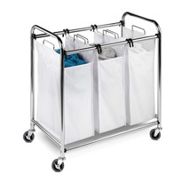 Heavy Duty Commercial Grade Laundry Sorter Hamper Cart in White Chrome - £99.41 GBP