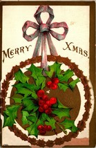 Holly Silver Bow Wreath Merry Christmas Xmas Gilt Embossed UNP DB Postcard E12 - £3.87 GBP