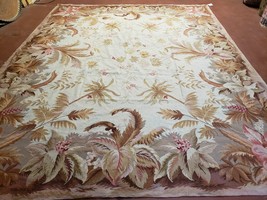 7&#39; 7&quot; x 9&#39; 8&quot; Needlepoint Rug Floral Beige Flat Weave Carpet 8x10 Handmade New - £1,145.58 GBP