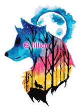 New Wolf Face Potrait Full Moon Silhouette Counted Cross Stitch Pattern Chart - £3.08 GBP