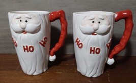 Santa Ho Ho Ho Tall Coffee Mugs Ceramic Hand Painted Hot Cocoa 6&#39;&#39; Set 2 - £18.10 GBP