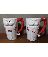 Santa Ho Ho Ho Tall Coffee Mugs Ceramic Hand Painted Hot Cocoa 6&#39;&#39; Set 2 - £18.35 GBP