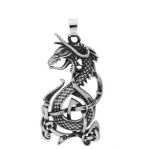 Celtic Dragon Necklace Mens Womens Silver Stainless Steel Stoorworm Pendant - £15.84 GBP