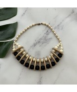 Womens Vintage Unbranded Wood Bead Choker Necklace White Black Chunky - $16.82