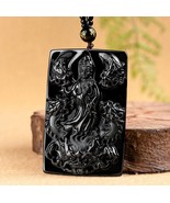 Real Authentic Black Jade Dragon and Guanyin Pendant Necklace, Nature A ... - $89.00