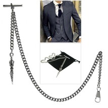 Albert Chain Silver Pocket Watch Chain for Men with Vintage Spear Fob T ... - $16.99