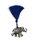 Vintage Silver-Tone Metal Elephant Trunk Up w/Blue Tassel - $11.88