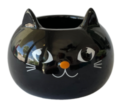 Burton + Burton Small Black Ceramic Kitty Cat Halloween Planter Candle H... - $18.37