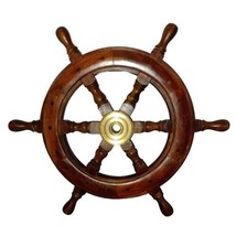 18&quot; Wood Ship Wheel With Brass Center -Large Wooden Ship&#39;s Wheel -Nautical Decor - £43.29 GBP