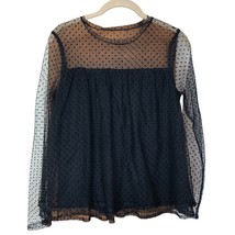 New Black Sheer Polka Dot Long-Sleeve Top XS Halloween Whimsigoth Coquet... - $7.80