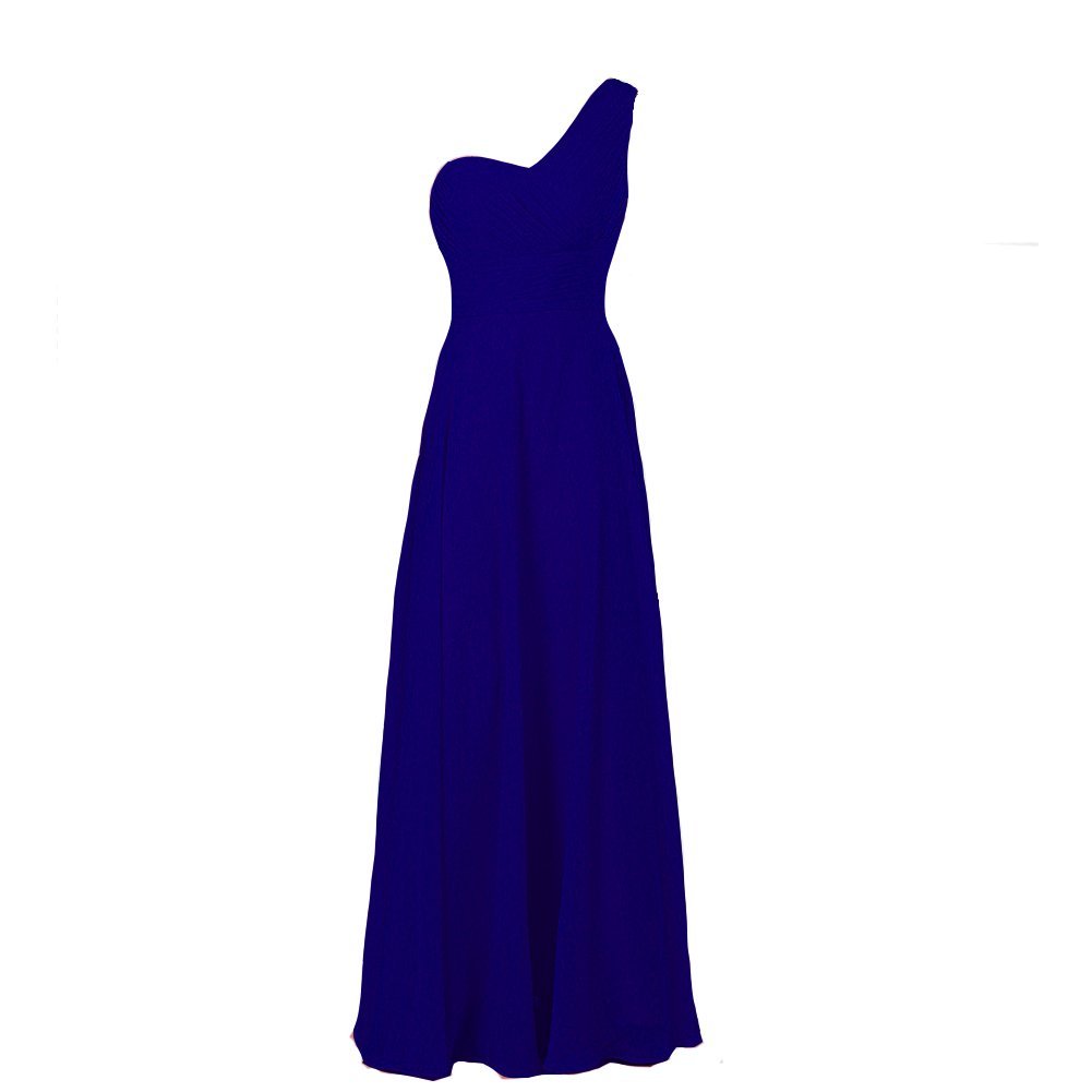 Kivary Women's A Line Chiffon One Shoulder Long Prom Bridesmaid Dresses Royal Bl