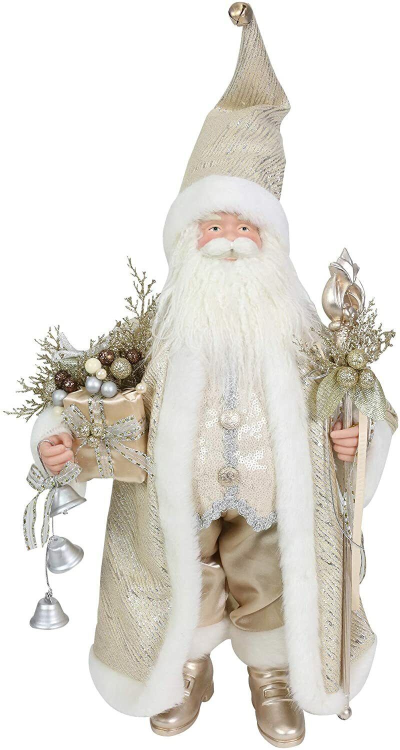 Christmas Santa Statue Elegant 20" high with Gold Sequin Accents Faux Fur Robe - $44.05