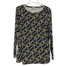 Susan Graver Womens Top Tunic Black Large Chain Link Print Shoulder  Zipper - £15.71 GBP