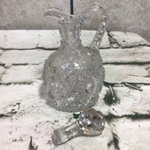 Vintage Cut Glass Crystal Cruet With Stopper 5” Tall Oil Vinegar Pitcher... - $29.69