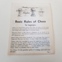 Vintage Chess Rules Booklet  Pacific Game Company. Pleasantime RULES ONLY - £3.88 GBP