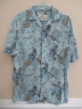 Island Shores blue brown button shirt men M maps compass palms Hawaiian ... - £11.67 GBP