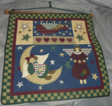 Vintage Christmas Angels Stars Hearts Needlepoint Wall Hanging 18&quot; x 20&quot; - £9.35 GBP