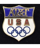 USA Olympics AT&amp;T Rings Red White Blue Vintage Badge Shield - £9.38 GBP