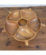 Vintage Monkey Pod Lazy Susan Kitchen Serving Wooden Handle Tray MCM - £55.56 GBP