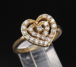925 Silver - Vintage Gold Plated Dainty Cubic Zirconia Heart Ring Sz 8 - RG25808 - £26.11 GBP