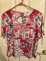 Chico’s Women Love Print Short Sleeve Top, Sz 1 - $186.81 MXN