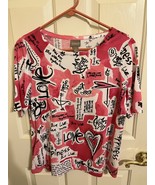 Chico’s Women Love Print Short Sleeve Top, Sz 1 - $186.81 MXN