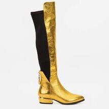 The Fairoks Gold Leather Pointy Toe Knee High Women Boot image 3