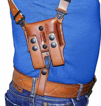 Fits S&W Shield 45 3.3”BBL Thumb Safety Leather Shoulder Holster Dble Mag #1334 image 3
