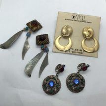 Vintage Earrings lot Mod Boho Statement Clip On Colorful Carole danglers - £13.32 GBP