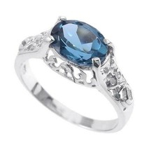 Naturel Topaze Bleu Londres Fiançailles Bague 7x9 MM Ovale 2.5 CT London - £55.93 GBP