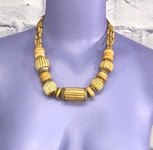 Chunky Ethnic Beads Carved Wafers Retro Hippie Boho Women&#39;s Necklace Earth Tone - £15.85 GBP