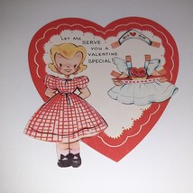 Vtg 40s Ameri-Card Die Cut Valentine&#39;s Day Waitress Paper Doll &amp; Clothes - £9.73 GBP