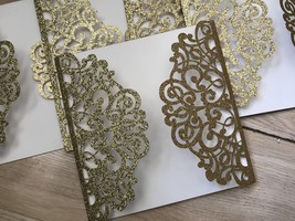 50pcs Glitter Paper Gold Laser Cut Wedding Invitations,Invitations Cards - £53.83 GBP