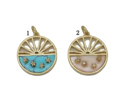 Turquoise Mop CZ Five Point Star On Round Charm, Sku#L691 - £4.81 GBP