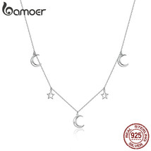 Silver 925 Moon &amp; Star Pendant Necklace for Women Chain Necklaces Jewelry SCN411 - £20.84 GBP