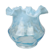 Fenton Glass Hurricane Lamp Fitter Shade Blue Daisy & Fern Opalescent Ruffle - $356.40