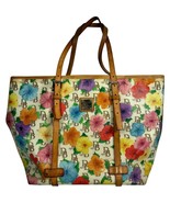 VTG Dooney &amp; Bourke Hibiscus Floral PVC Lrg Shoulder Bag Tote Tan Leathe... - $117.58 CAD