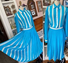 VTG David Hayes Silk Pleated Skirt Blouse Set Designer Striped Pleat S X... - £130.27 GBP