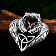 Men Silver Celtic Viking Wolves w. Trinity Knot Pendant Necklace Chain 24&quot; Gift - £9.26 GBP
