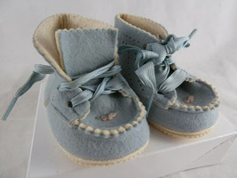 Vintage Handmade Wool Baby blue Shoes silk laces embroidery Consolidated... - £19.70 GBP