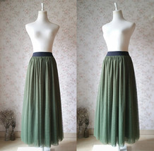 Army Green Long Tulle Skirt Plus Size Floor Length Bridesmaid Tulle Skirt 