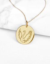 14K 9K Solid Real Gold Swan Disc Pendant Necklace - £170.11 GBP+