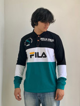 Men’s Fila Black | White Teal Long Sleeve Polo Shirt NWT - £46.41 GBP