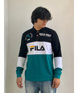 Men’s Fila Black | White Teal Long Sleeve Polo Shirt NWT - £46.35 GBP