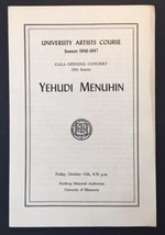 Yehudi Menuhin Concert Program Northrop University of Minnesota 1946-47 Season - £15.98 GBP