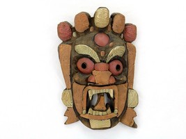 Vintage Hand Carved Wood Tribal Mask, Ghana Wall Hanging, Embellished w/Metal  - £53.94 GBP