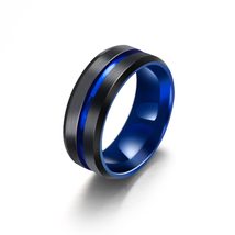 Matte Men Vintage Jewelry Band Black Titanium Steel Ring Stainless Steel(7,blue) - £7.33 GBP