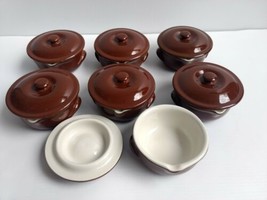(7) Hall Ceramic Bean Soup Onion Bowls w/ Lid Spout Single Serving USA #654 - £46.00 GBP